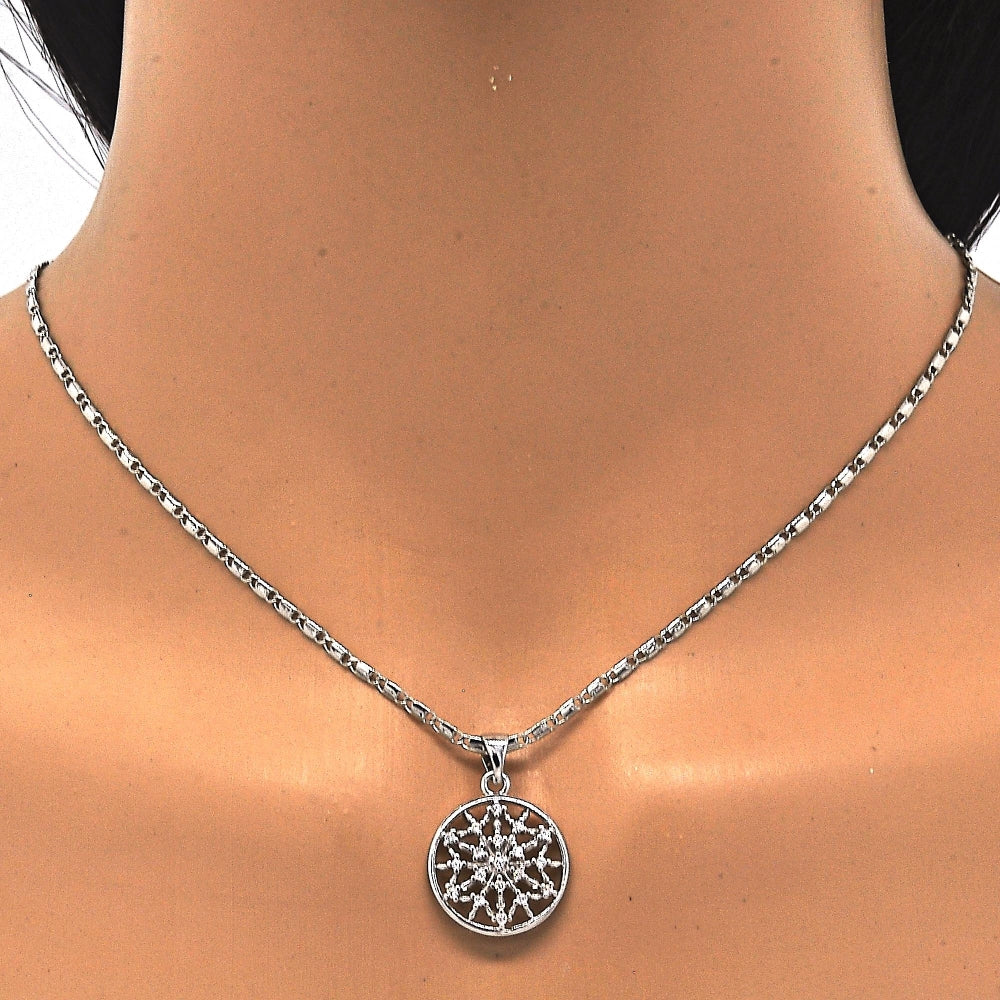 Rhodium Gold Filled Earring and Pendant Adult Set, with White Cubic Zirconia, Polished, Rhodium Finish