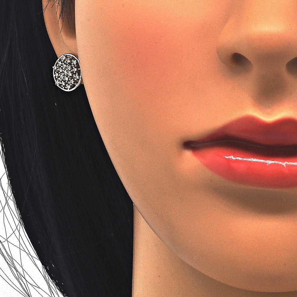 Rhodium Gold Filled Earring and Pendant Adult Set, with White Cubic Zirconia, Polished, Rhodium Finish