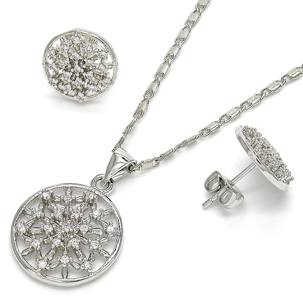 Rhodium Gold Filled Earring and Pendant Adult Set, with White Cubic Zirconia, Polished, Rhodium Finish