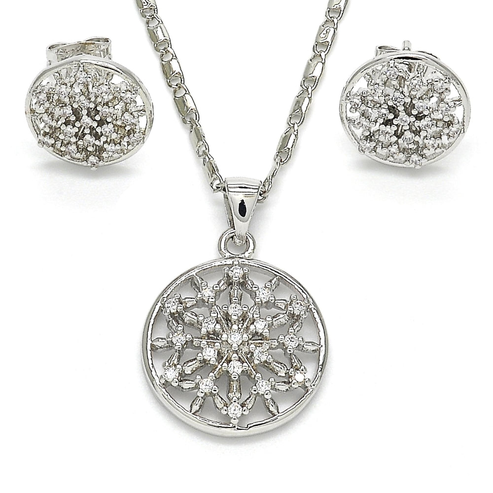 Rhodium Gold Filled Earring and Pendant Adult Set, with White Cubic Zirconia, Polished, Rhodium Finish