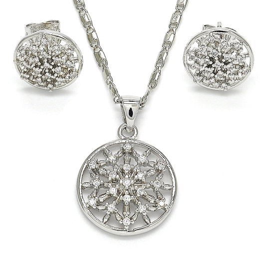Rhodium Gold Filled Earring and Pendant Adult Set, with White Cubic Zirconia, Polished, Rhodium Finish