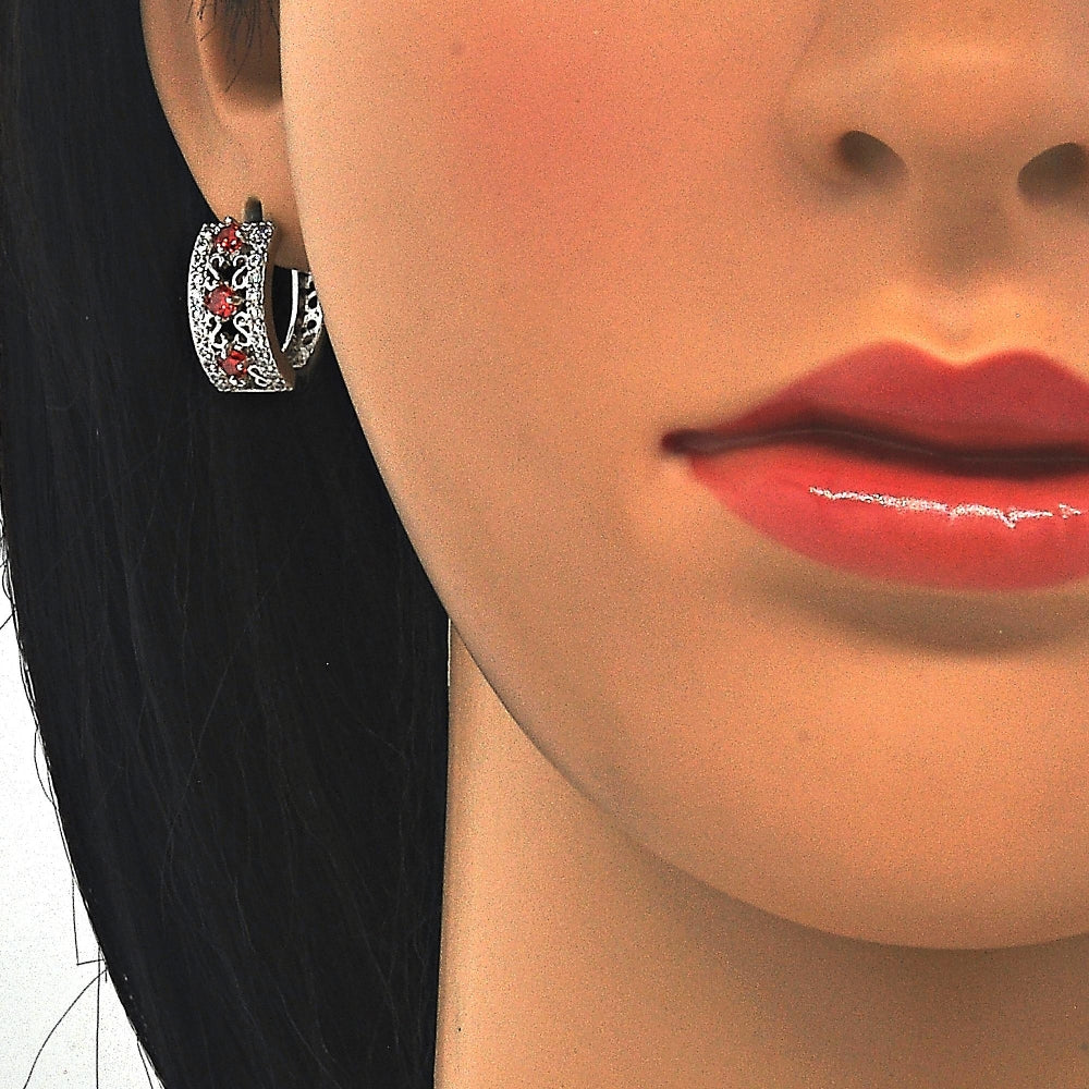 Rhodium Gold Filled Earring and Pendant Adult Set, with Garnet and White Cubic Zirconia, Polished, Rhodium Finish