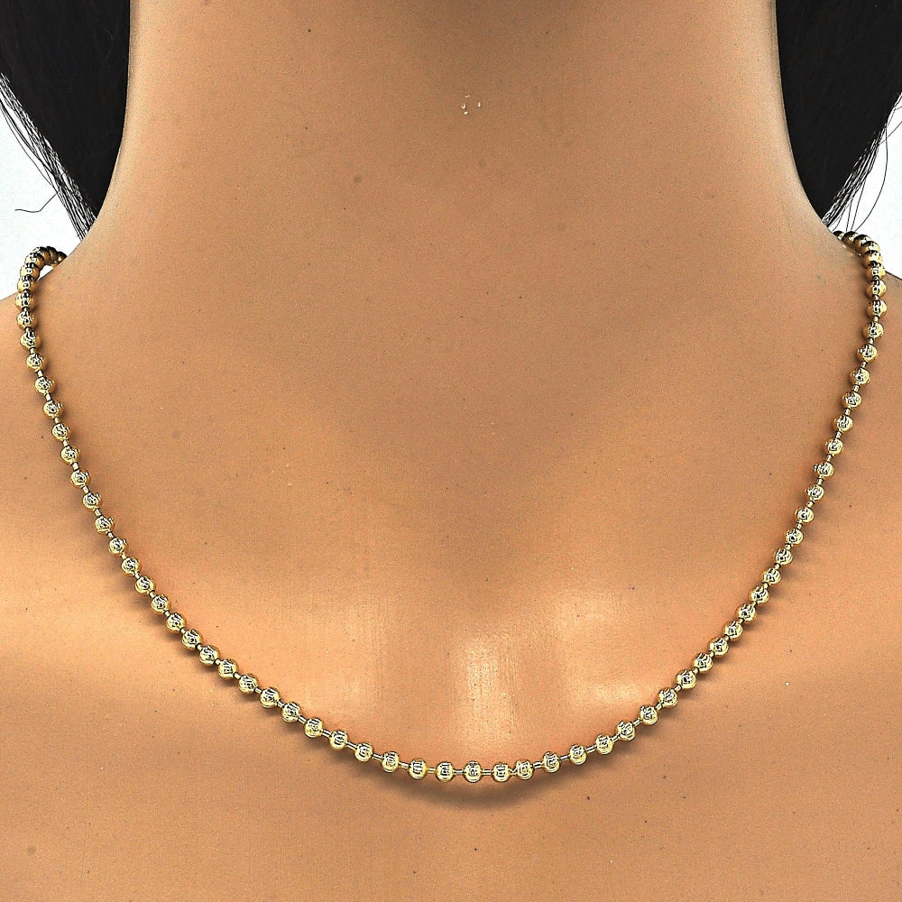 Oro Laminado Basic Necklace, Gold Filled Style Ball Design, Diamond Cutting Finish, Golden Finish