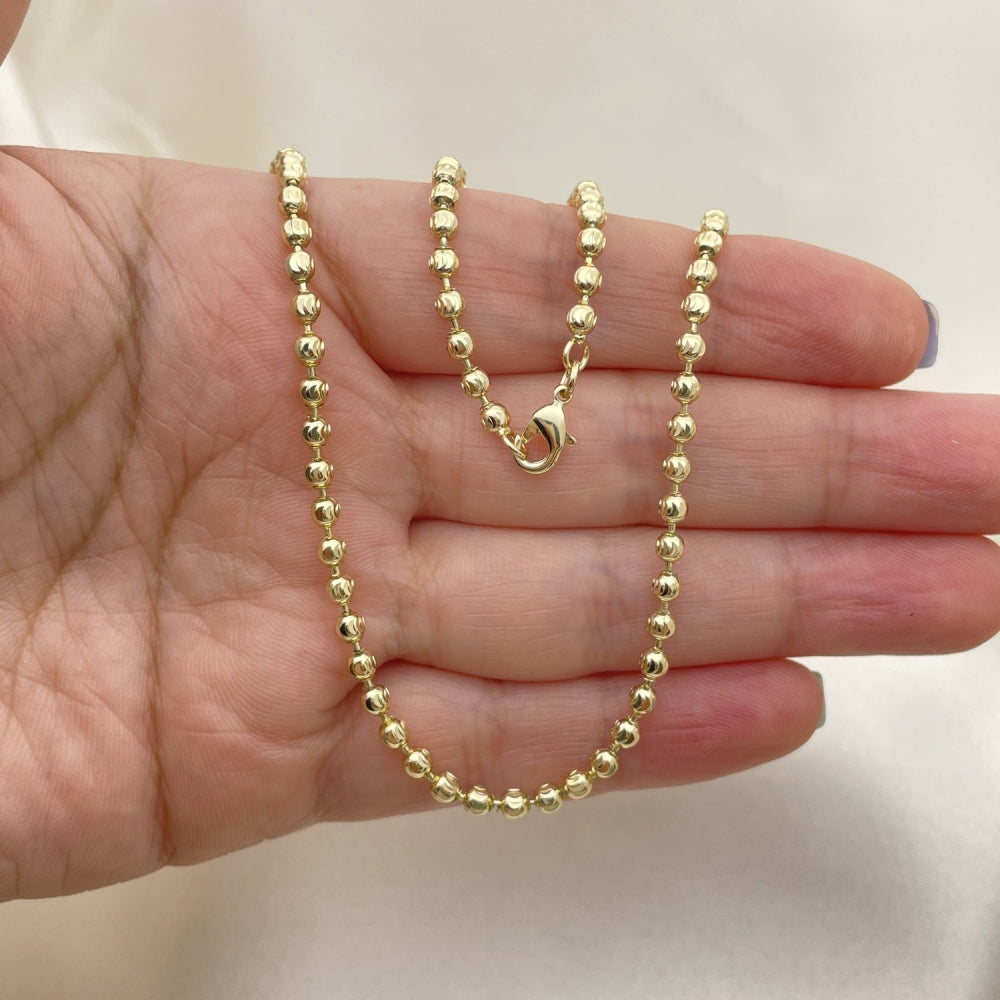 Oro Laminado Basic Necklace, Gold Filled Style Ball Design, Diamond Cutting Finish, Golden Finish