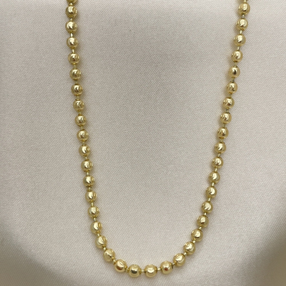 Oro Laminado Basic Necklace, Gold Filled Style Ball Design, Diamond Cutting Finish, Golden Finish