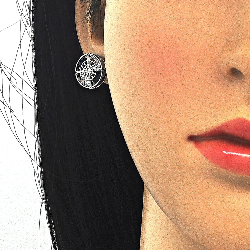 Rhodium Gold Filled Earring and Pendant Adult Set, with Sapphire Blue and White Cubic Zirconia, Polished, Rhodium Finish