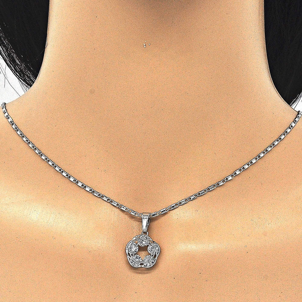 Rhodium Gold Filled Earring and Pendant Adult Set, with White Cubic Zirconia, Polished, Rhodium Finish