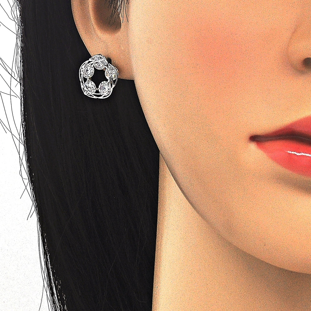 Rhodium Gold Filled Earring and Pendant Adult Set, with White Cubic Zirconia, Polished, Rhodium Finish