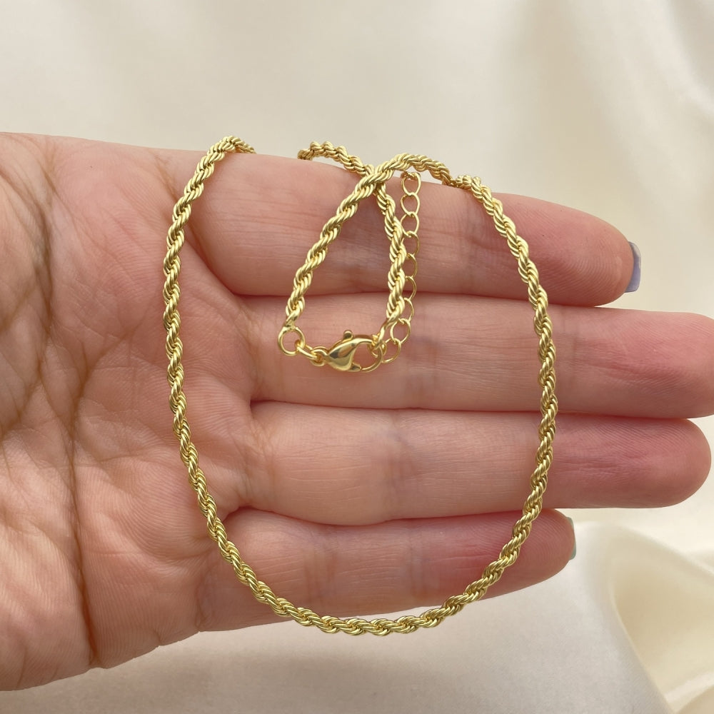 Oro Laminado Basic Necklace, Gold Filled Style Rope Design, Polished, Golden Finish