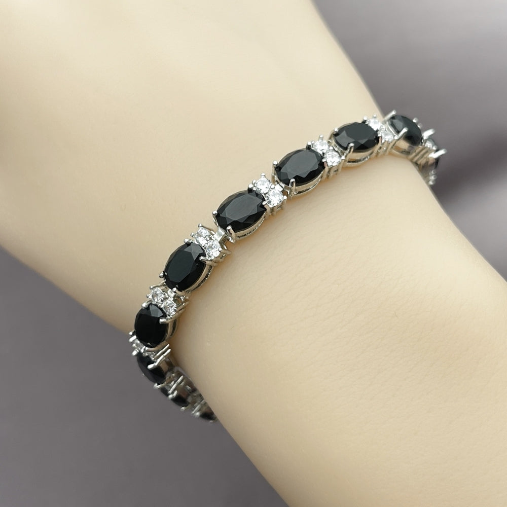 Rhodium Gold Filled Tennis Bracelet, with Black and White Cubic Zirconia, Polished, Rhodium Finish