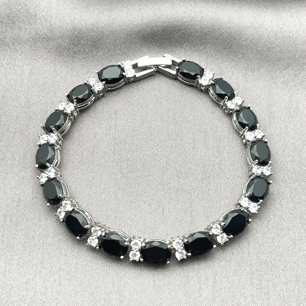 Rhodium Gold Filled Tennis Bracelet, with Black and White Cubic Zirconia, Polished, Rhodium Finish