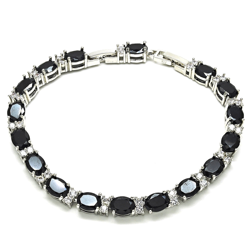 Rhodium Gold Filled Tennis Bracelet, with Black and White Cubic Zirconia, Polished, Rhodium Finish