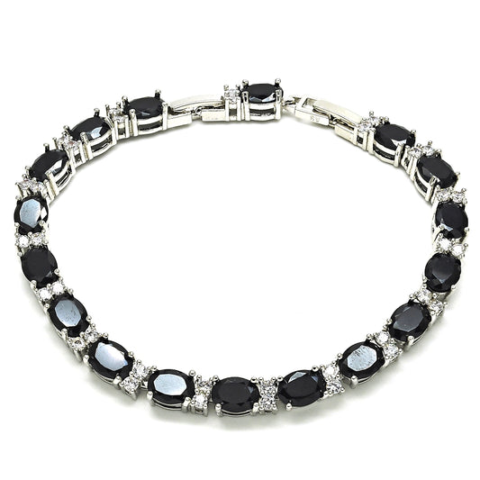 Rhodium Gold Filled Tennis Bracelet, with Black and White Cubic Zirconia, Polished, Rhodium Finish