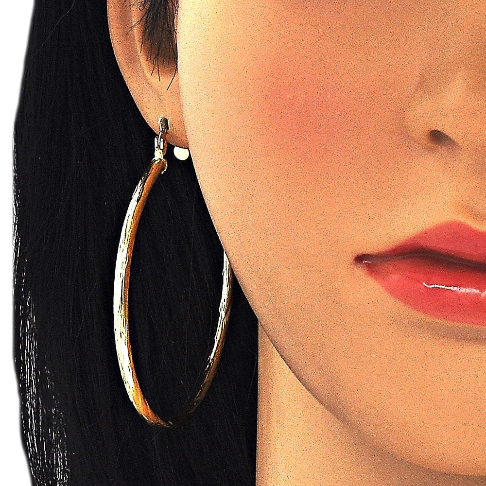 Oro Laminado Large Hoop, Gold Filled Style Hollow Design, Diamond Cutting Finish, Golden Finish