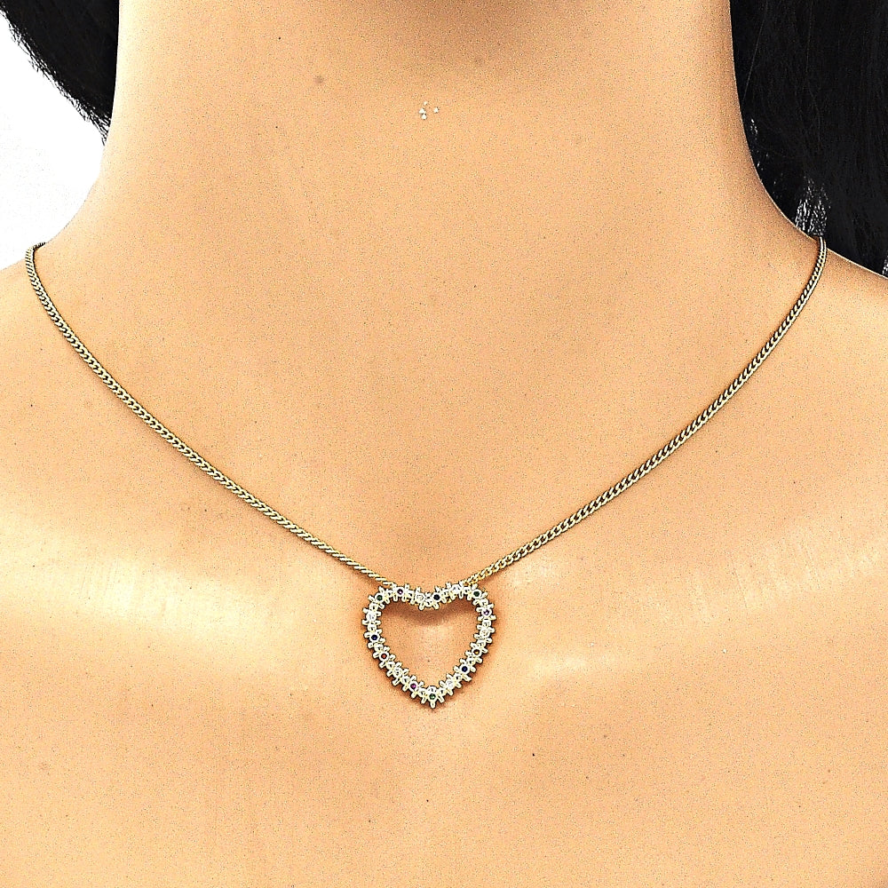 Oro Laminado Earring and Pendant Adult Set, Gold Filled Style Heart Design, with Multicolor Micro Pave, Polished, Golden Finish
