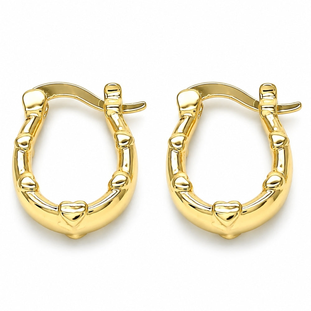 Oro Laminado Small Hoop, Gold Filled Style Heart Design, Polished, Golden Finish