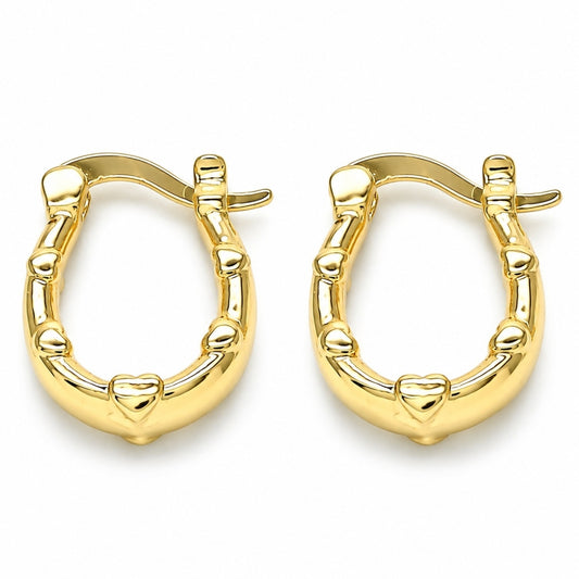 Oro Laminado Small Hoop, Gold Filled Style Heart Design, Polished, Golden Finish