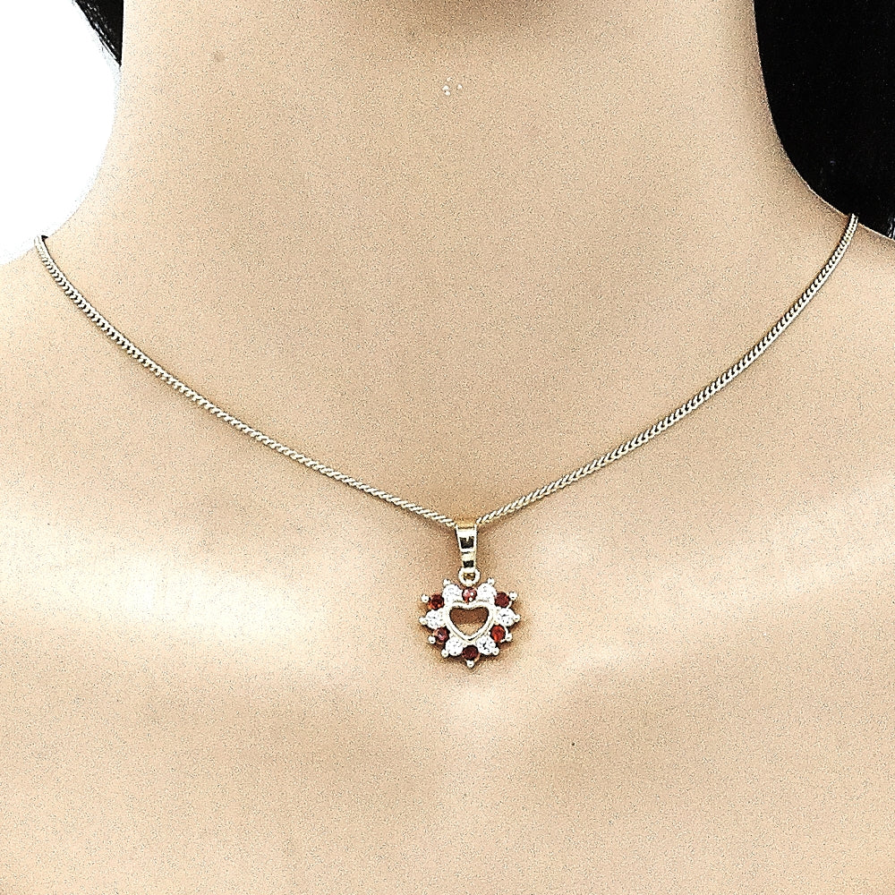 Oro Laminado Earring and Pendant Adult Set, Gold Filled Style Heart Design, with Multicolor Cubic Zirconia, Polished, Golden Finish