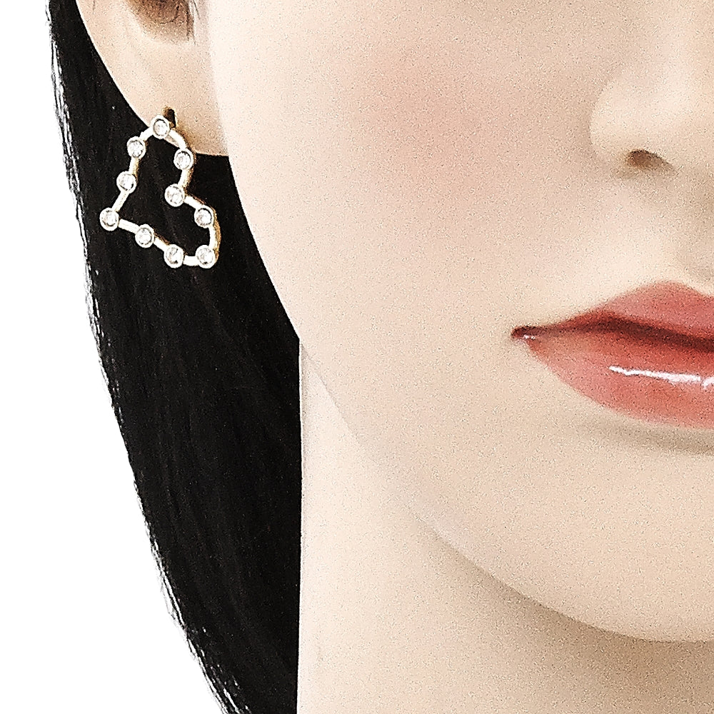Oro Laminado Earring and Pendant Adult Set, Gold Filled Style Heart Design, with White Crystal, Polished, Golden Finish