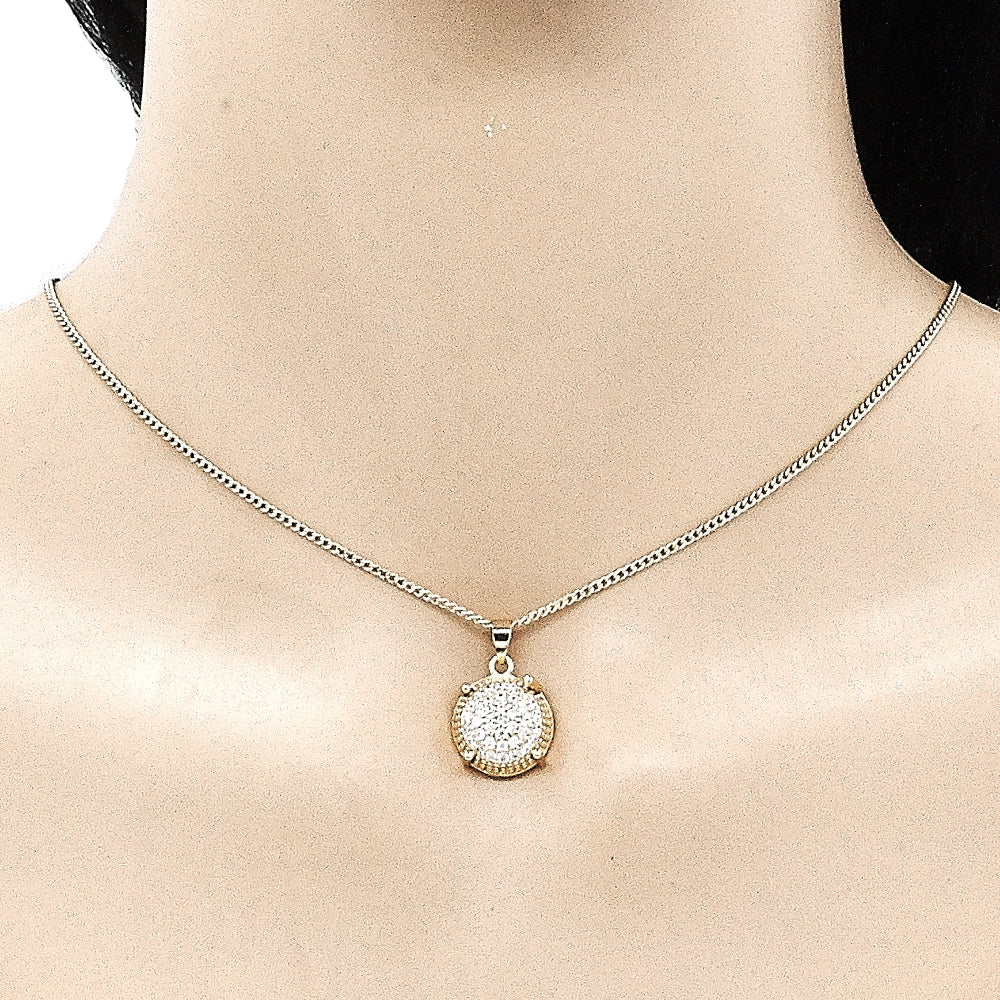 Oro Laminado Earring and Pendant Adult Set, Gold Filled Style with White Micro Pave, Polished, Golden Finish