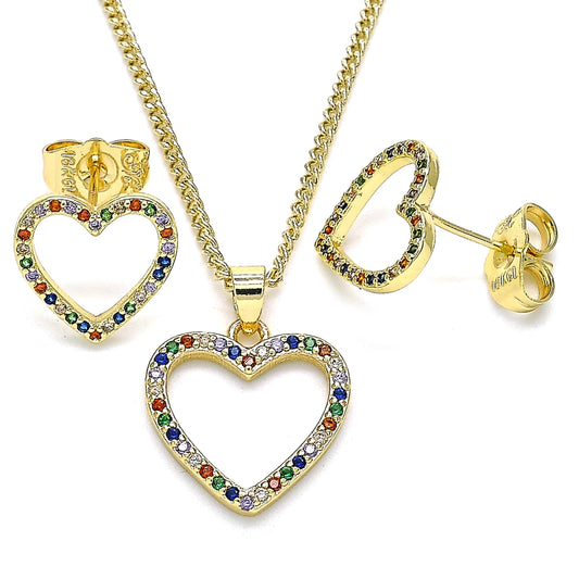 Oro Laminado Earring and Pendant Adult Set, Gold Filled Style Polished, Golden Finish