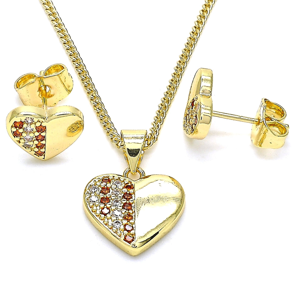 Oro Laminado Earring and Pendant Adult Set, Gold Filled Style Polished, Golden Finish