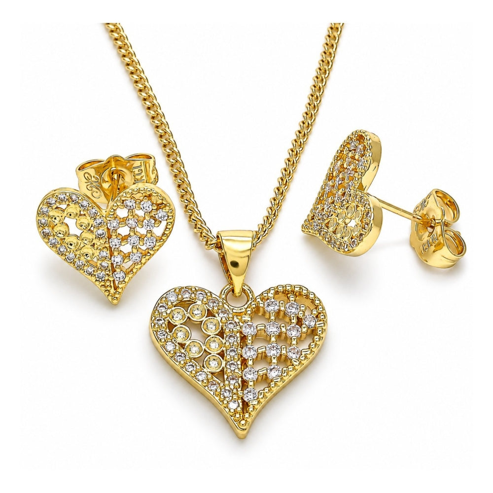 Oro Laminado Earring and Pendant Adult Set, Gold Filled Style Polished, Golden Finish