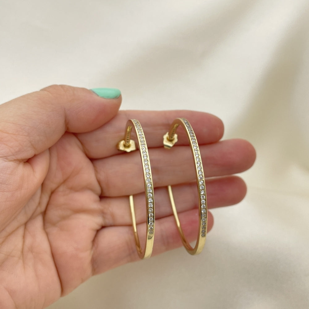 Oro Laminado Stud Earring, Gold Filled Style with White Micro Pave, Polished, Golden Finish