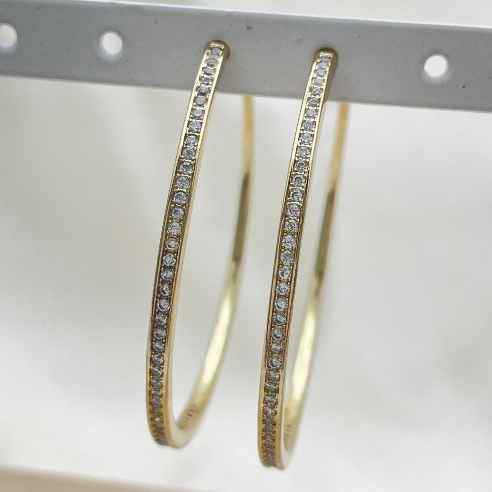 Oro Laminado Stud Earring, Gold Filled Style with White Micro Pave, Polished, Golden Finish
