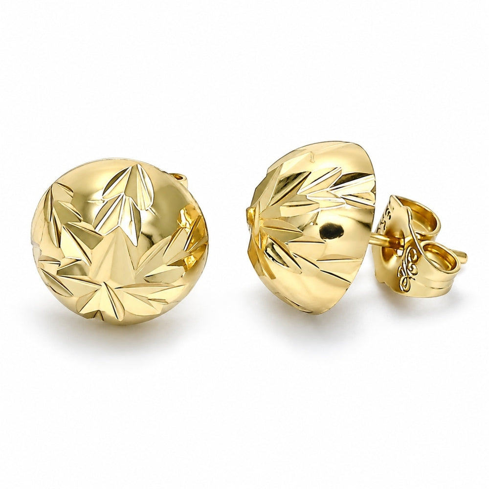 Oro Laminado Stud Earring, Gold Filled Style Diamond Cutting Finish, Golden Finish