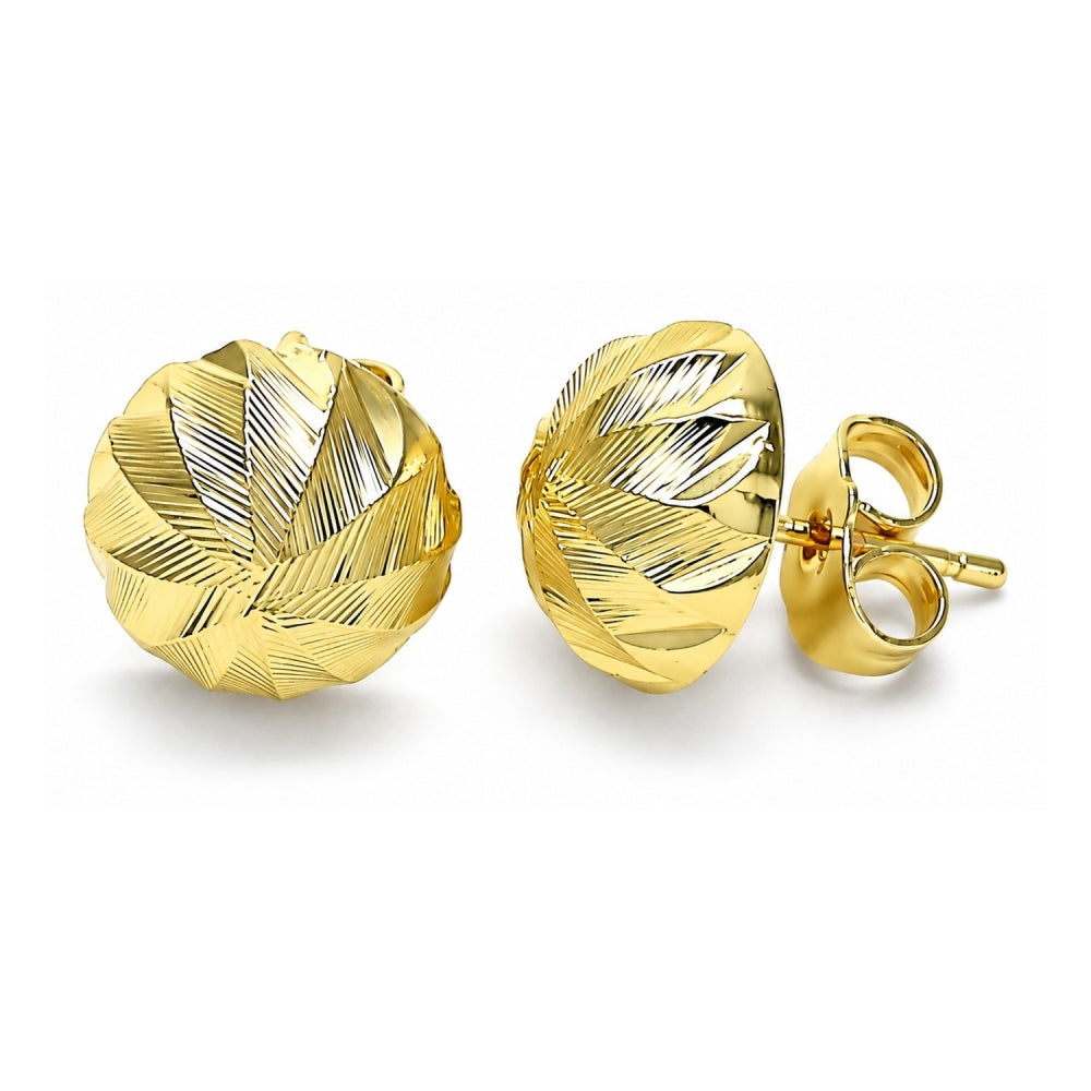 Oro Laminado Stud Earring, Gold Filled Style Diamond Cutting Finish, Golden Finish