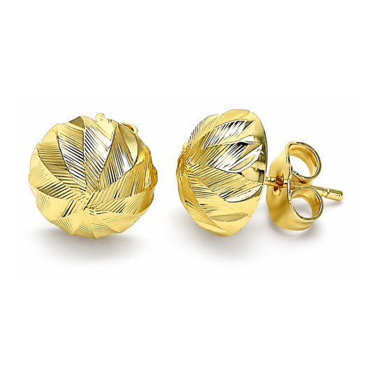 Oro Laminado Stud Earring, Gold Filled Style Diamond Cutting Finish, Golden Finish