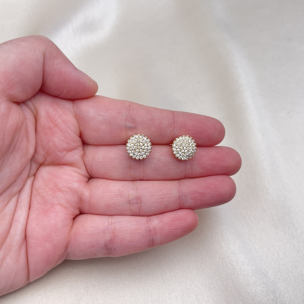 Oro Laminado Stud Earring, Gold Filled Style with White Micro Pave, Polished, Golden Finish