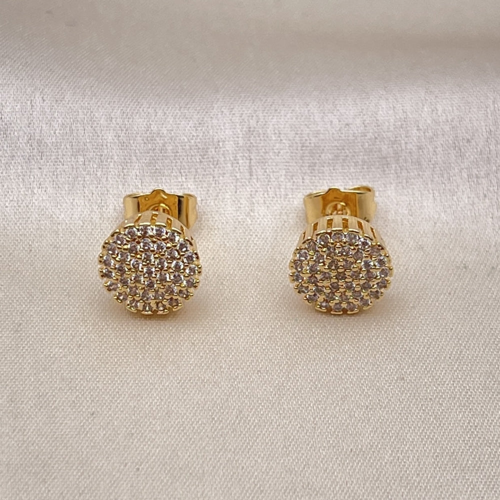 Oro Laminado Stud Earring, Gold Filled Style with White Micro Pave, Polished, Golden Finish
