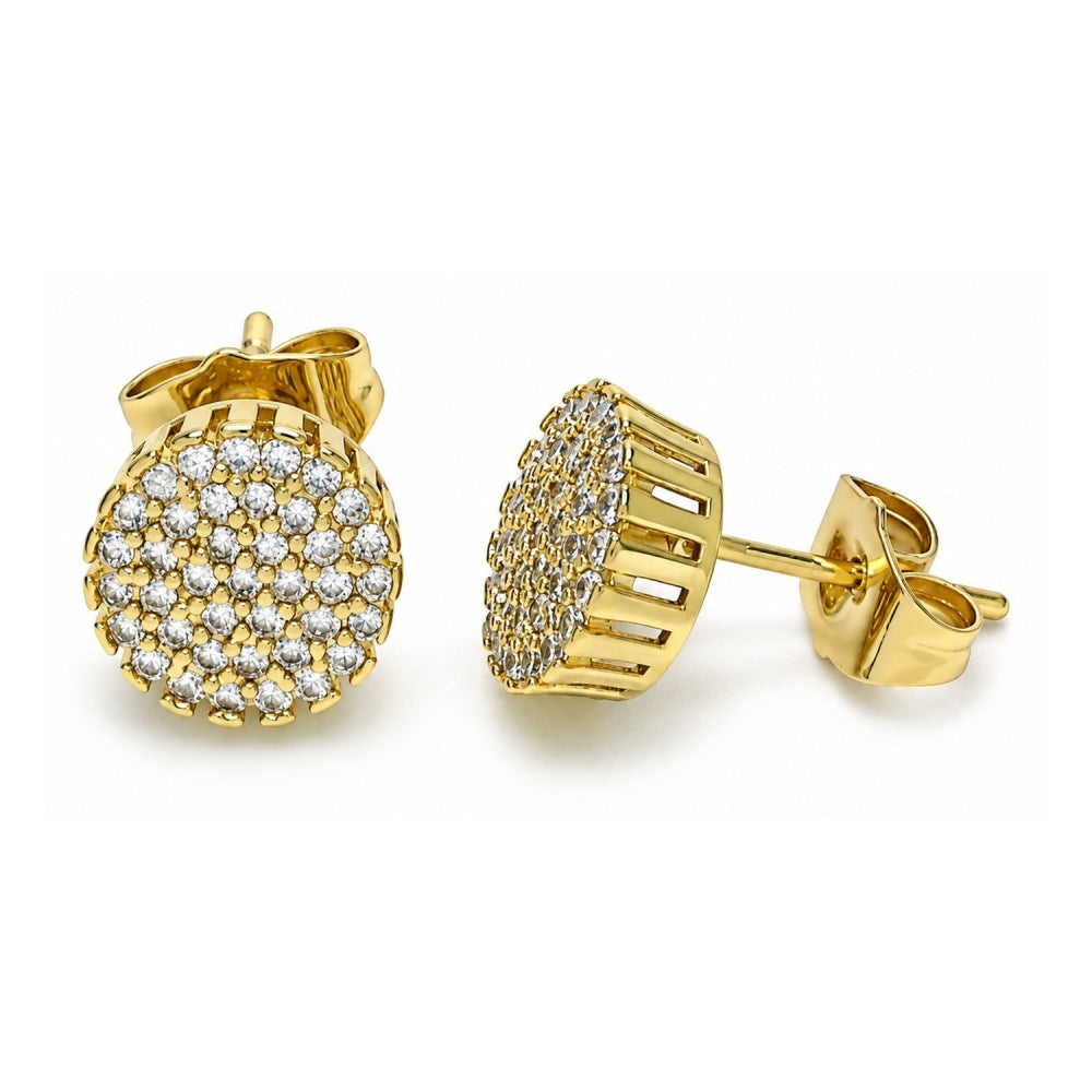 Oro Laminado Stud Earring, Gold Filled Style with White Micro Pave, Polished, Golden Finish