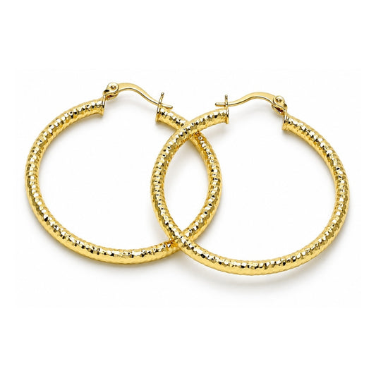 Oro Laminado Medium Hoop, Gold Filled Style Hollow Design, Diamond Cutting Finish, Golden Finish
