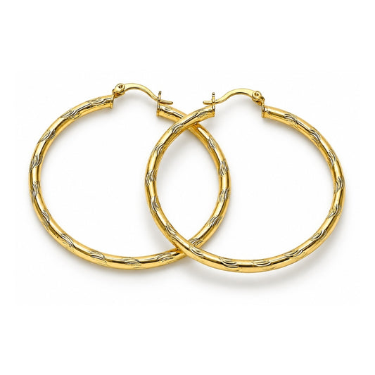Oro Laminado Large Hoop, Gold Filled Style Hollow Design, Diamond Cutting Finish, Golden Finish