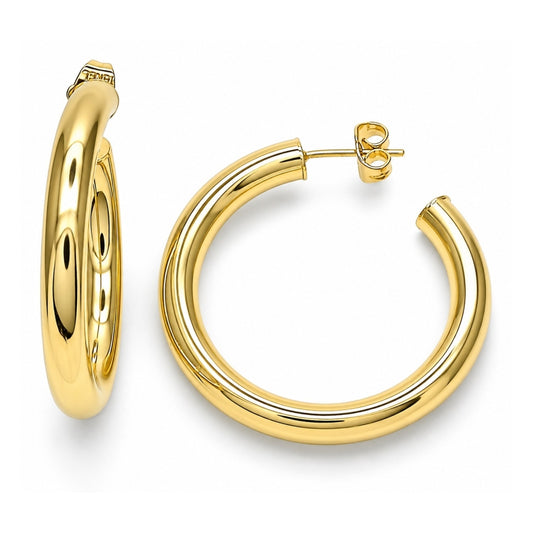 Oro Laminado Stud Earring, Gold Filled Style Hollow Design, Polished, Golden Finish