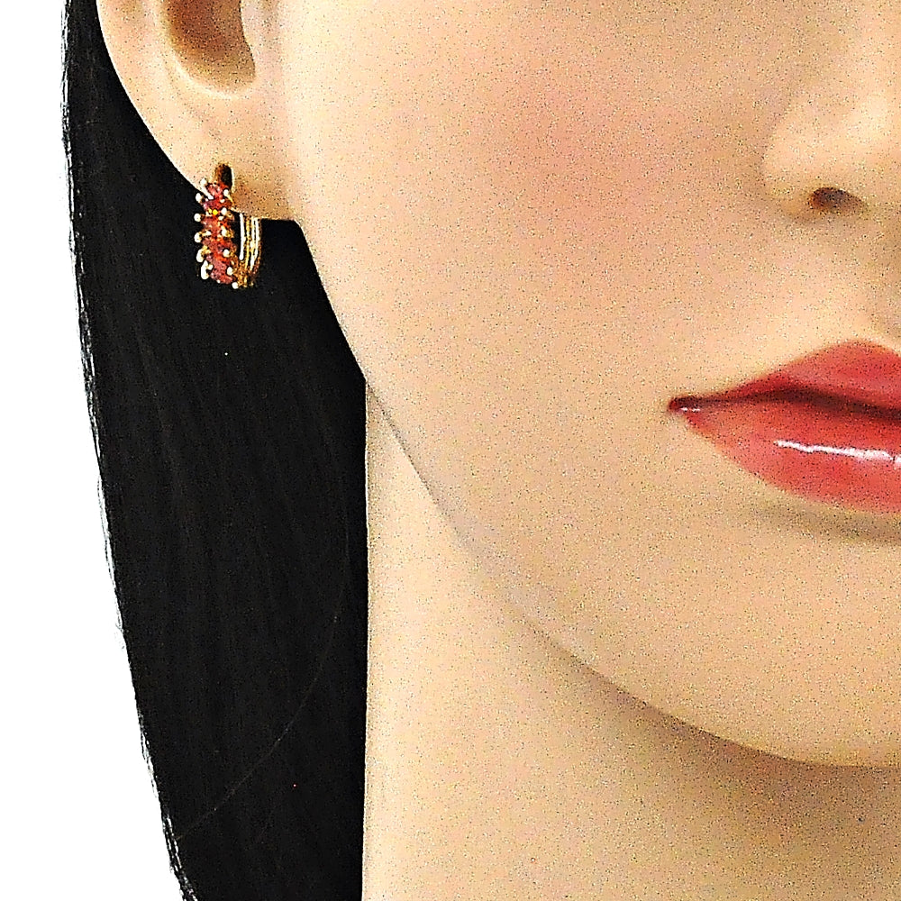 Oro Laminado Huggie Hoop, Gold Filled Style with Garnet Cubic Zirconia, Polished, Golden Finish