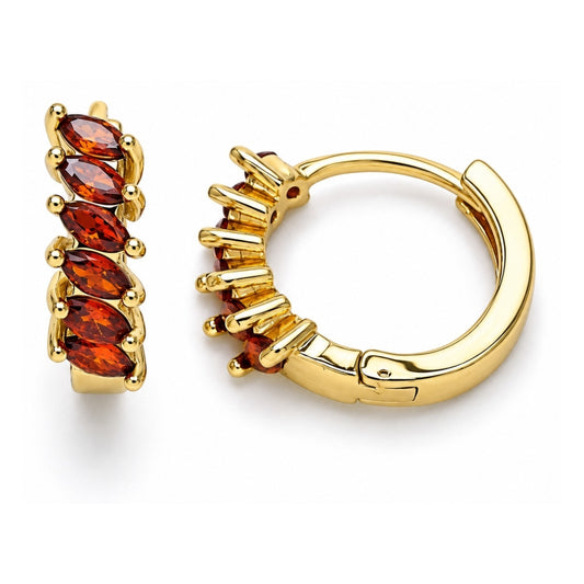 Oro Laminado Huggie Hoop, Gold Filled Style with Garnet Cubic Zirconia, Polished, Golden Finish