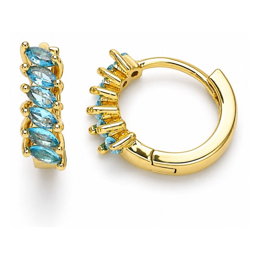 Oro Laminado Huggie Hoop, Gold Filled Style with Aqua Blue Cubic Zirconia, Polished, Golden Finish