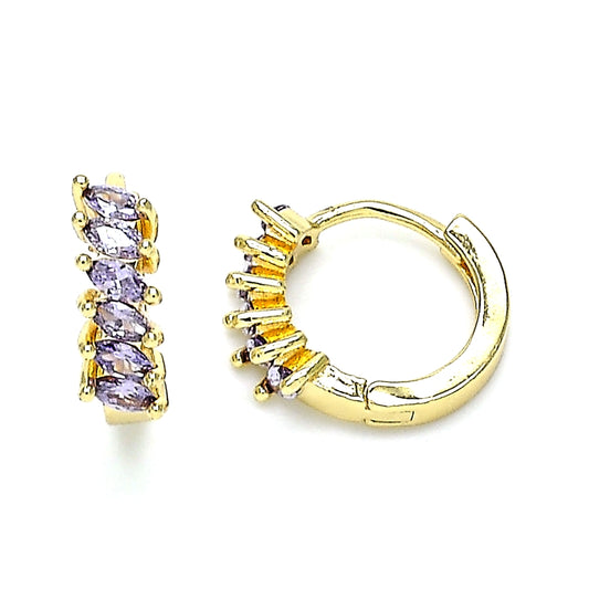 Oro Laminado Huggie Hoop, Gold Filled Style with Amethyst Cubic Zirconia, Polished, Golden Finish