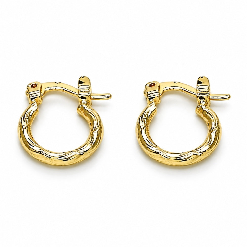 Oro Laminado Small Hoop, Gold Filled Style Diamond Cutting Finish, Golden Finish