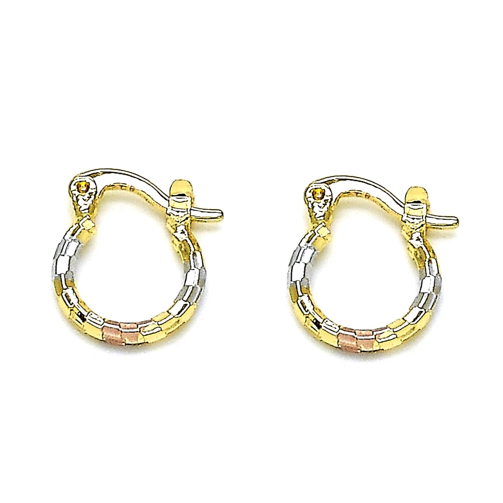 Oro Laminado Small Hoop, Gold Filled Style Diamond Cutting Finish, Tricolor