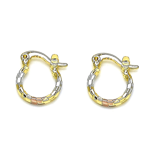 Oro Laminado Small Hoop, Gold Filled Style Diamond Cutting Finish, Tricolor
