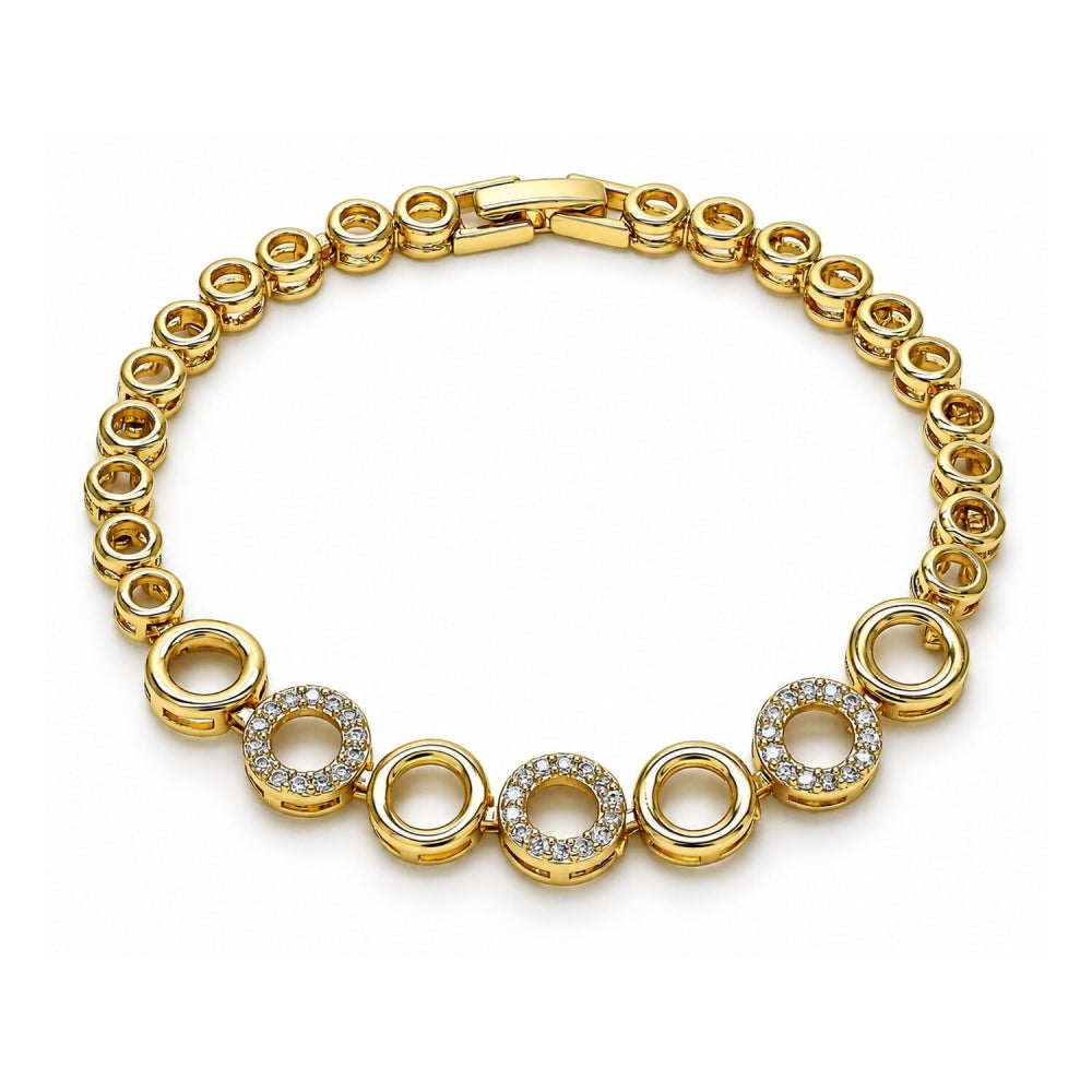 Oro Laminado Fancy Bracelet, Gold Filled Style with White Micro Pave, Polished, Golden Finish
