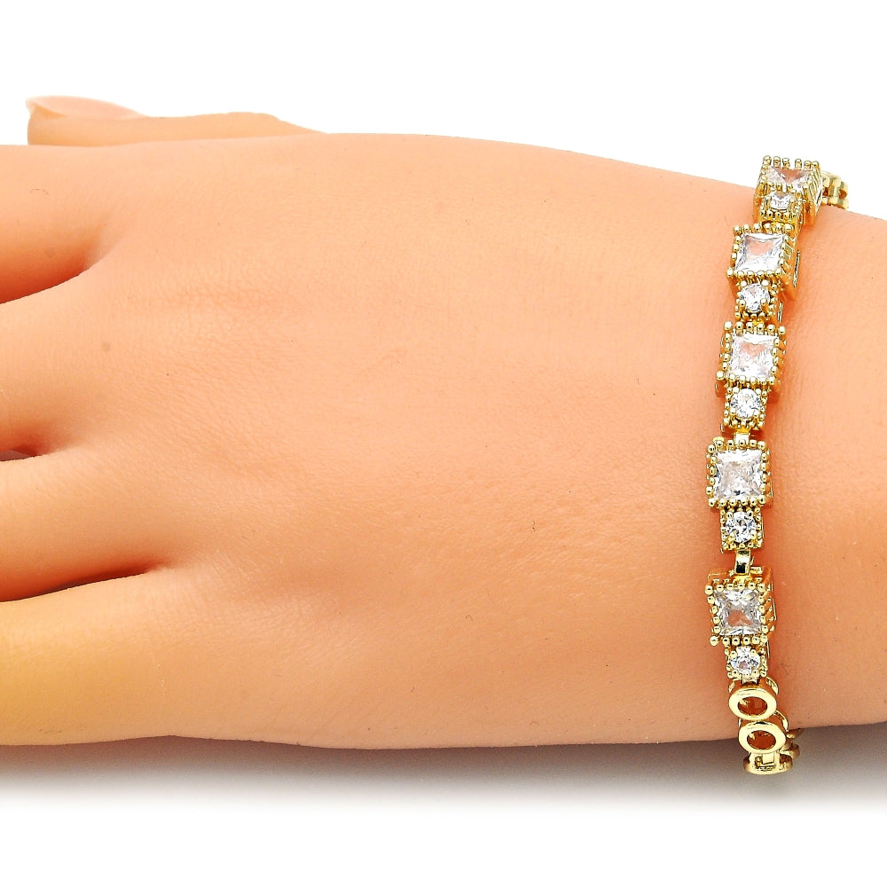 Oro Laminado Fancy Bracelet, Gold Filled Style with White Cubic Zirconia, Polished, Golden Finish
