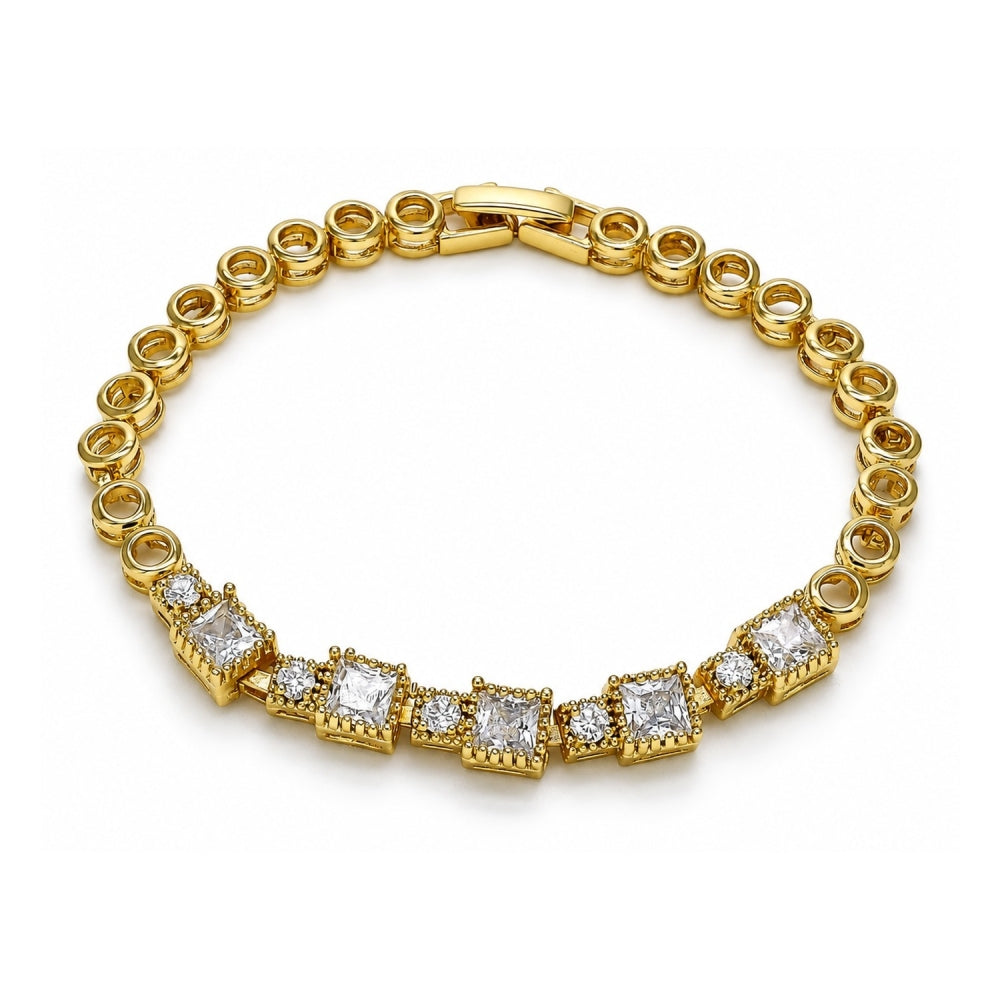 Oro Laminado Fancy Bracelet, Gold Filled Style with White Cubic Zirconia, Polished, Golden Finish
