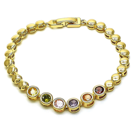 Oro Laminado Fancy Bracelet, Gold Filled Style with Multicolor Cubic Zirconia, Polished, Golden Finish