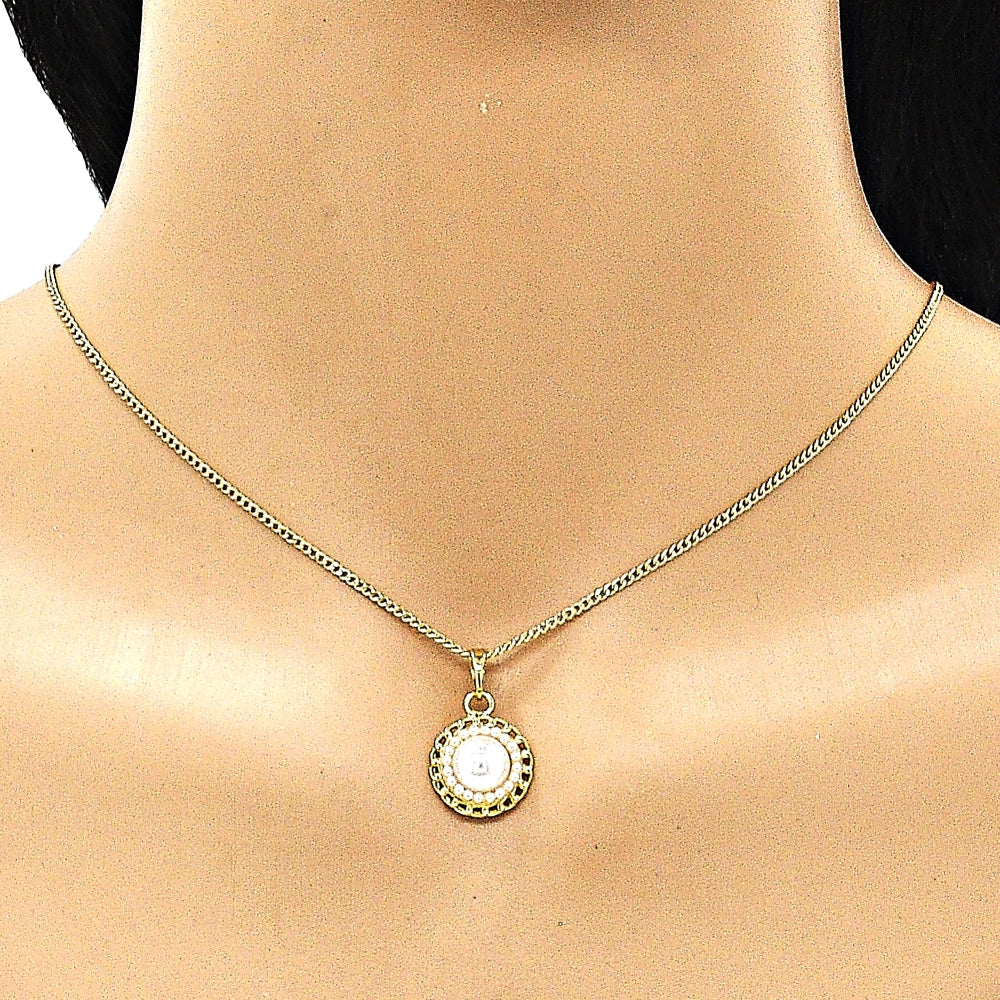 Oro Laminado Earring and Pendant Adult Set, Gold Filled Style with Ivory Pearl, Polished, Golden Finish